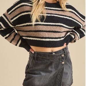 Altar’d State Natalie Stripe Teddy Pullover fuzzy Sweater NWT